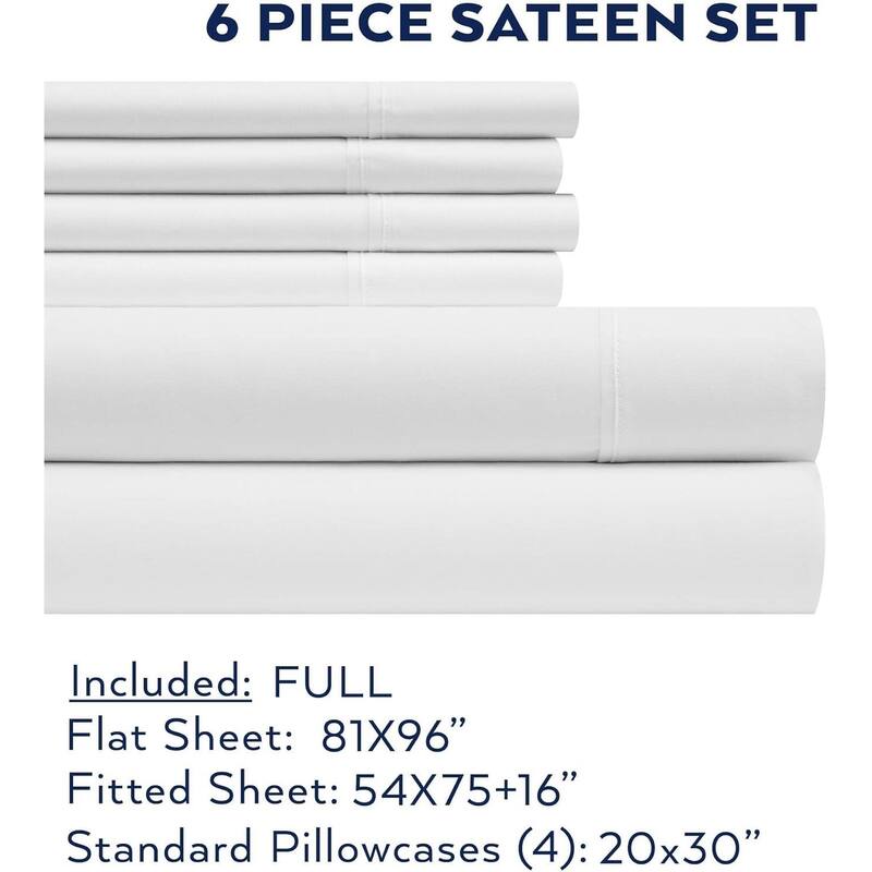 Thomasville 1500 Thread Count White 6 Piece Premium Cotton Rich Sateen Sheet Set - Full