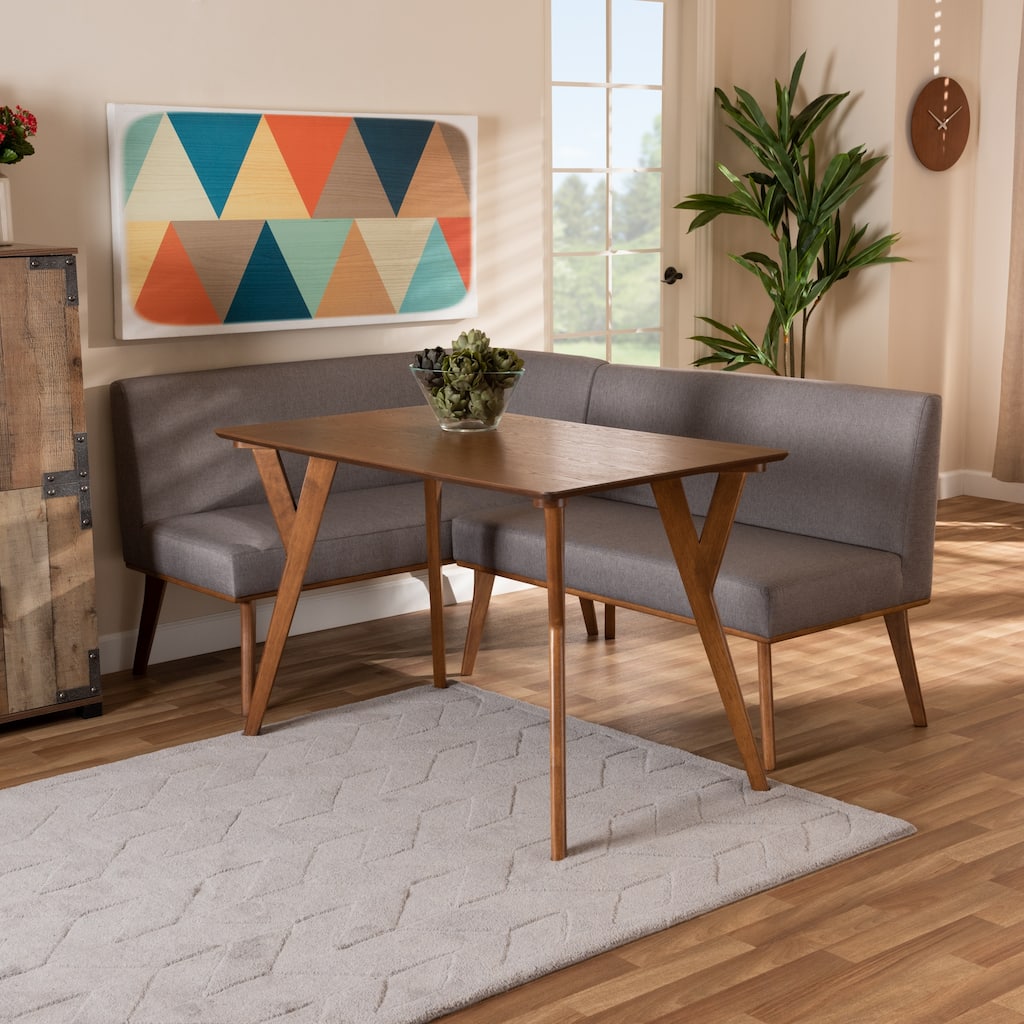 Odessa Grey Fabric and Walnut Finished Wood 3-PC Dining Nook Set