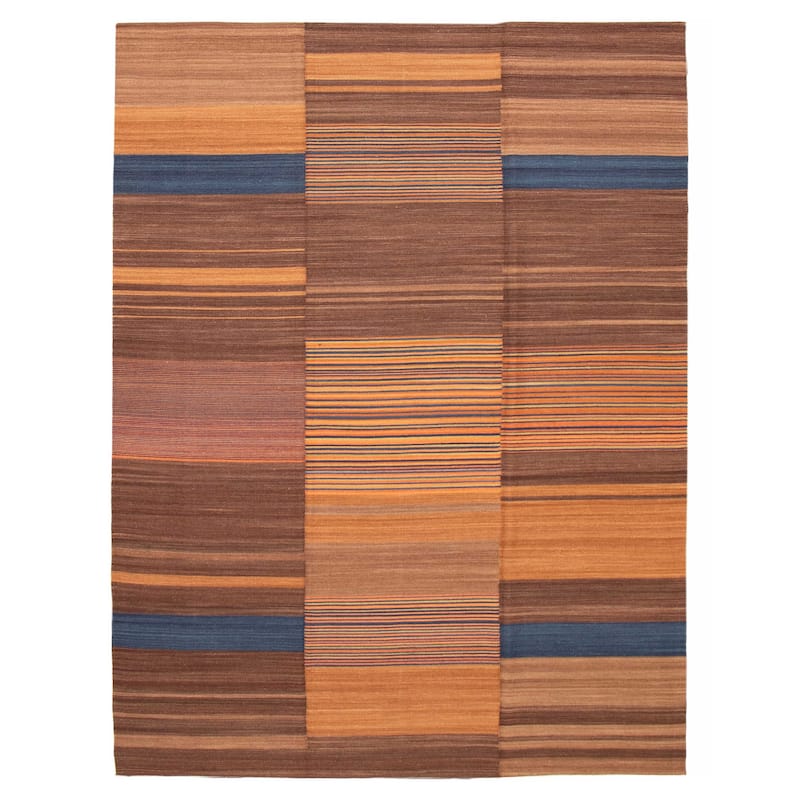 ECARPETGALLERY Flat-Weave Boho Brown Wool Kilim - 12'0 x 15'0 - Brown - 12'0 x 15'0