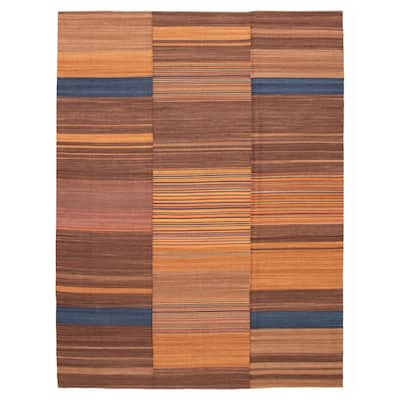 ECARPETGALLERY Flat-Weave Boho Brown Wool Kilim - 12'0 x 15'0