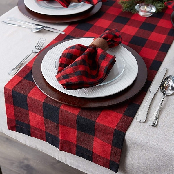 Reversible Burlap Table Runner Farmhouse Style Black and Red Buffalo Plaid Table Runners for Halloween Christmas Thanksgiving Family Dinner,Parties and Gathering Fall Table Runners