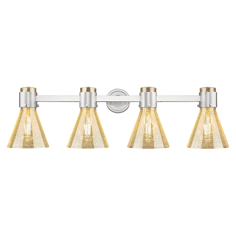 Innovations Lighting Downtown Urban - Lawton Cone - 4 Light 34" Wall-Mounted Bath Vanity Light - Satin Nickel, Mercury