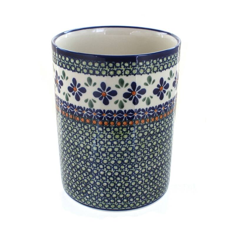 Blue Rose Polish Pottery 832 Zaklady Utensil Jar - Mosaic Flower