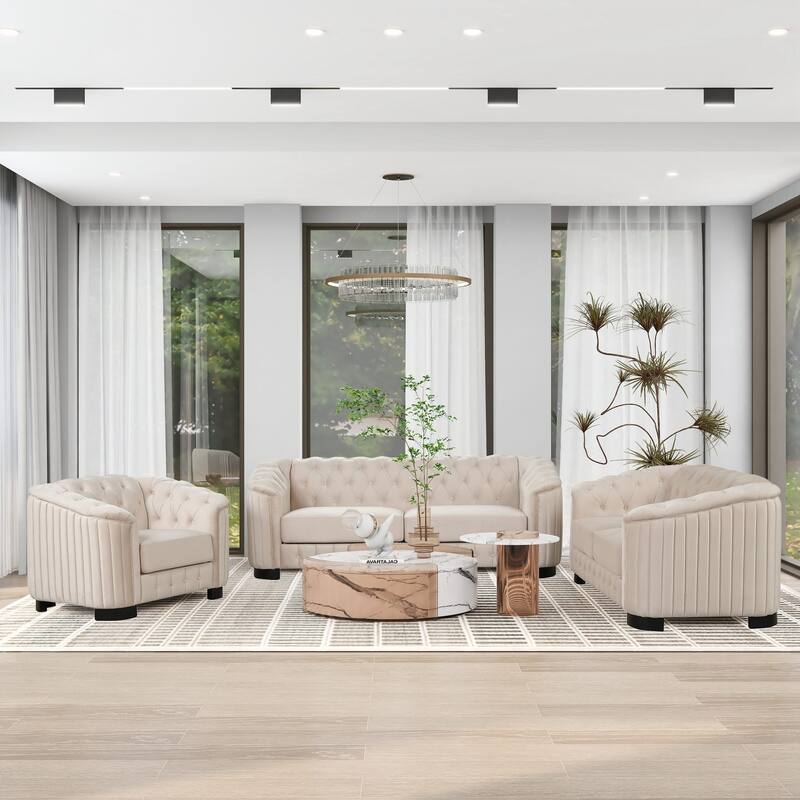 3 Pieces Modern elvet Upholstered Living Room Sofa Set Sectional