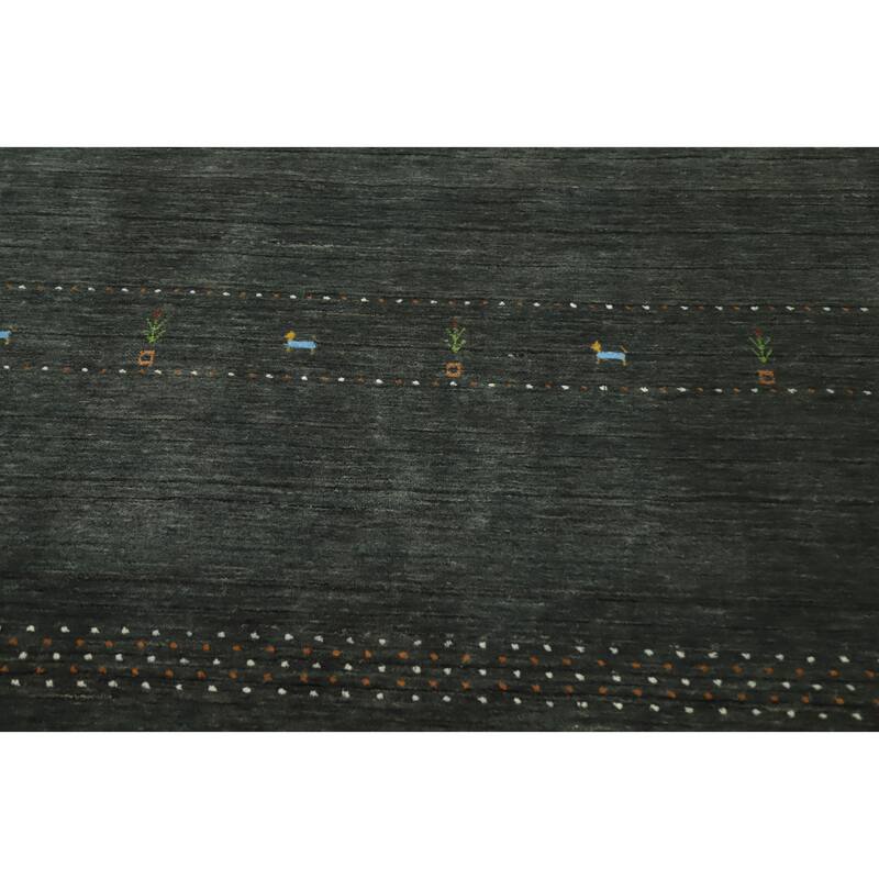 Hand Knotted Oriental 100% Wool Carpet Tribal Animal Pictorial Greys & Charcoal Gabbeh Area Rug - 7' 9'' X 4' 11''