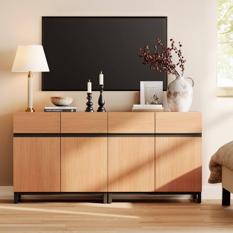 WAMPAT Modern TV Stand with Storage Cabinets for Living Room,Bedroom,Brown