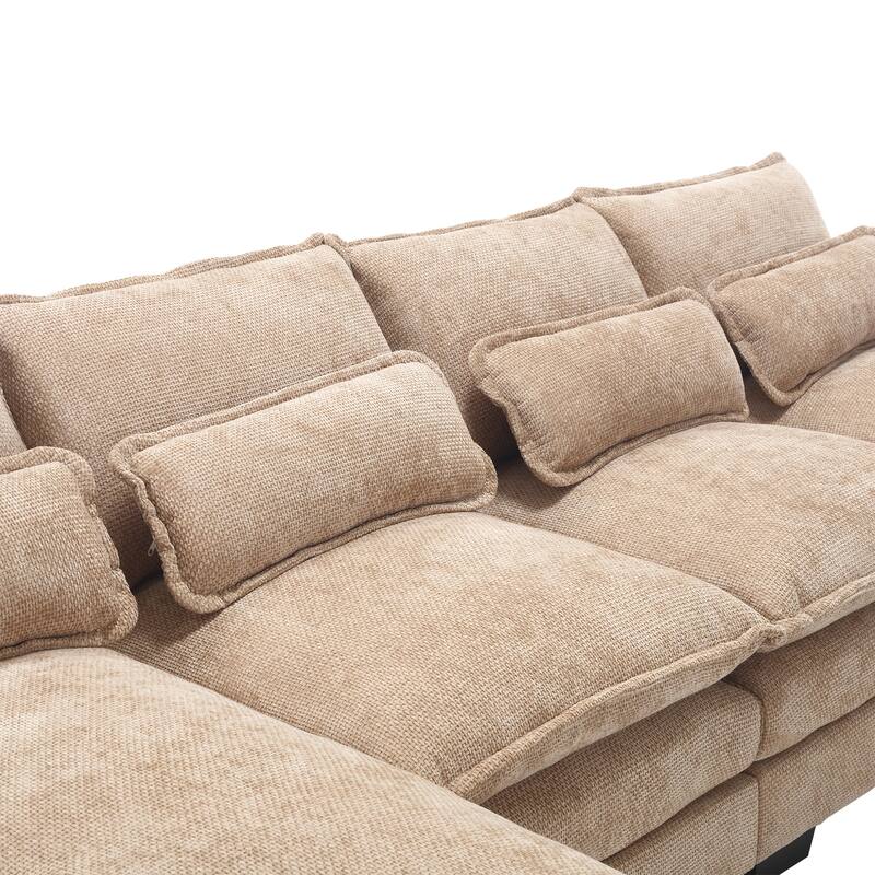 U-shaped Recliner Sofa Chenille Upholstered Chaise Sectional Sofa Symmetrical Reclining Couch with Double Thick Cushions