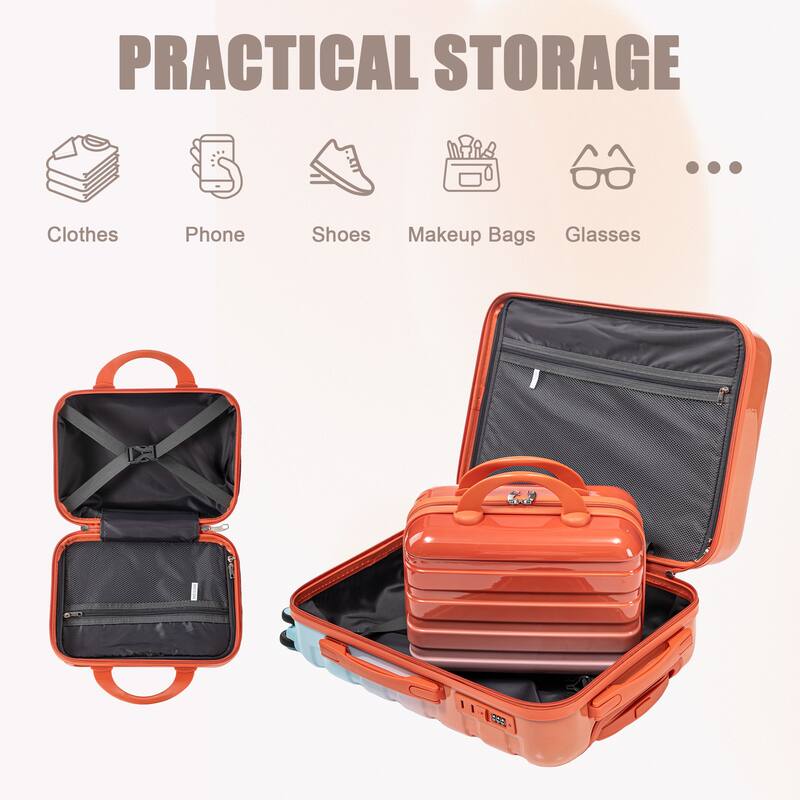 14In 20In 2 pcs in PC Spinner Wheel Luggage, Carry on Suitcase, With Gradient Color and Combination Lock
