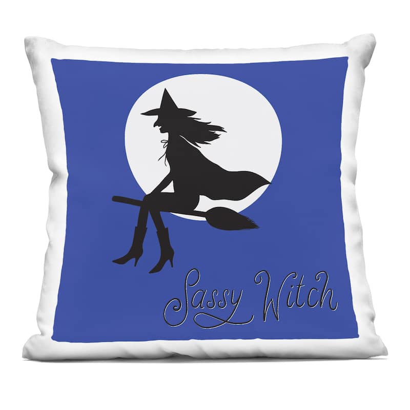 Stupell Sassy Witch & Full Moon Decorative Printed Throw Pillow Design by Sazerelli Designs - Accent - Polyester - Blue - Single
