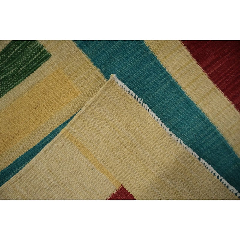Hand Woven Oriental 100% Wool Carpet Southwestern Modern Multi-Colored Kilim Area Rug - 9' 11'' X 8' 8''