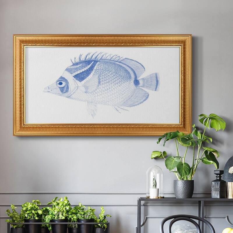 Blue & White Tropical Fish IV Premium Framed Canvas- Ready to Hang