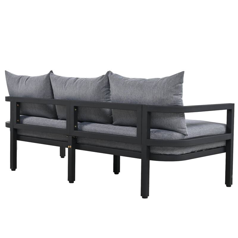 Outdoor Steel Patio Sofa Set with Coffee Table and Water-Resistant Cushions