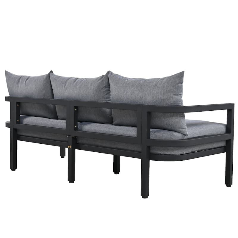 Roomfitters 4-Piece Outdoor Steel Sofa Set with Coffee Table, 3-Seater Couch and 2 Armchairs for Patio Garden