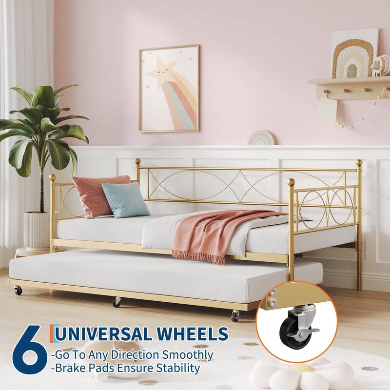 Twin daybed with Trundle,Metal Twin Daybed,Day Bed Sofa Bed Frame with Steel Slat Support,Multifunctional Daybed Frame