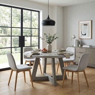 Carolina Chair & Table Round Grey Concrete Spray Top Dining Table with Brushed Acacia Base, 51"