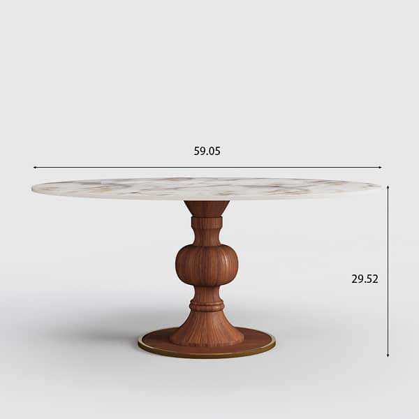 Min-Century Round Sintered Stone Top Solid Wood Base Dining Table - Bed ...