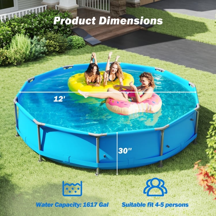 Blue-Grey PVC Metal Family Outdoor Ground Swimming Pool with Drain and Sturdy Frame