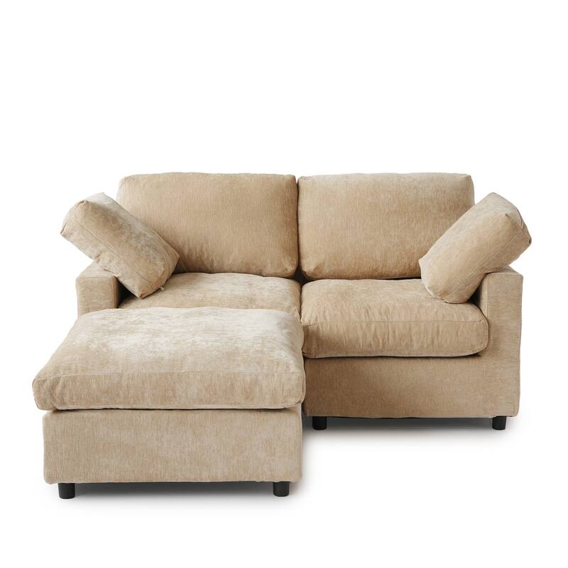 Modern Loveseat Couch with Ottoman Chenille Modular Sectional Sofa Removable Cover, Spring Cushions, Solid Wood Frame