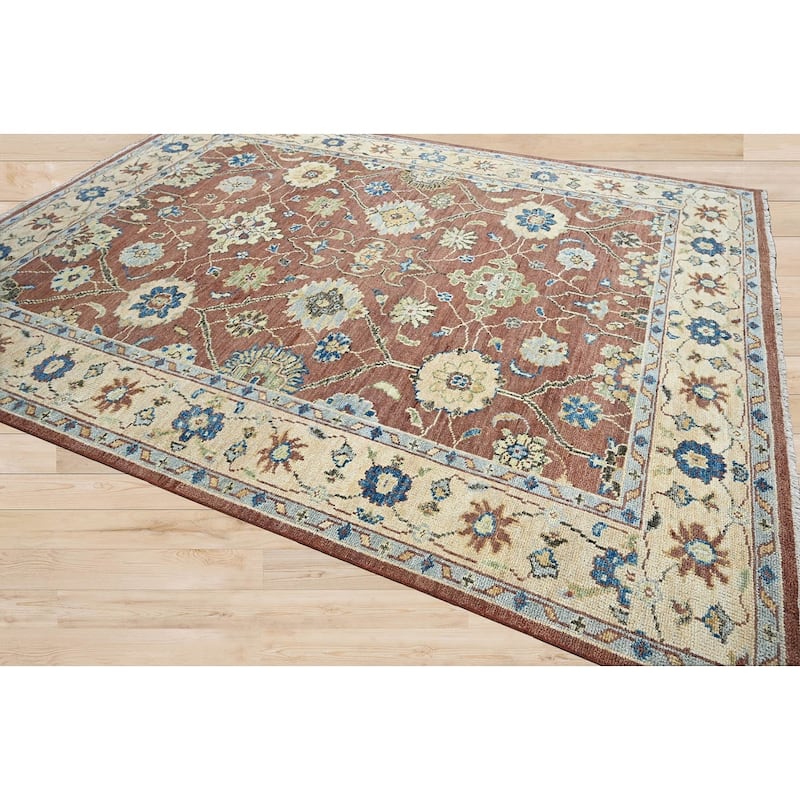 Hand Knotted Turkish Oushak Brown Wool Traditional Oriental Area Rug