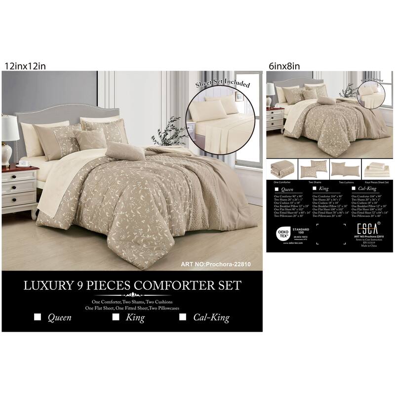Shatex Prochora 9PC Bedding Comforter Set All-season Reversible Bed in a Bag