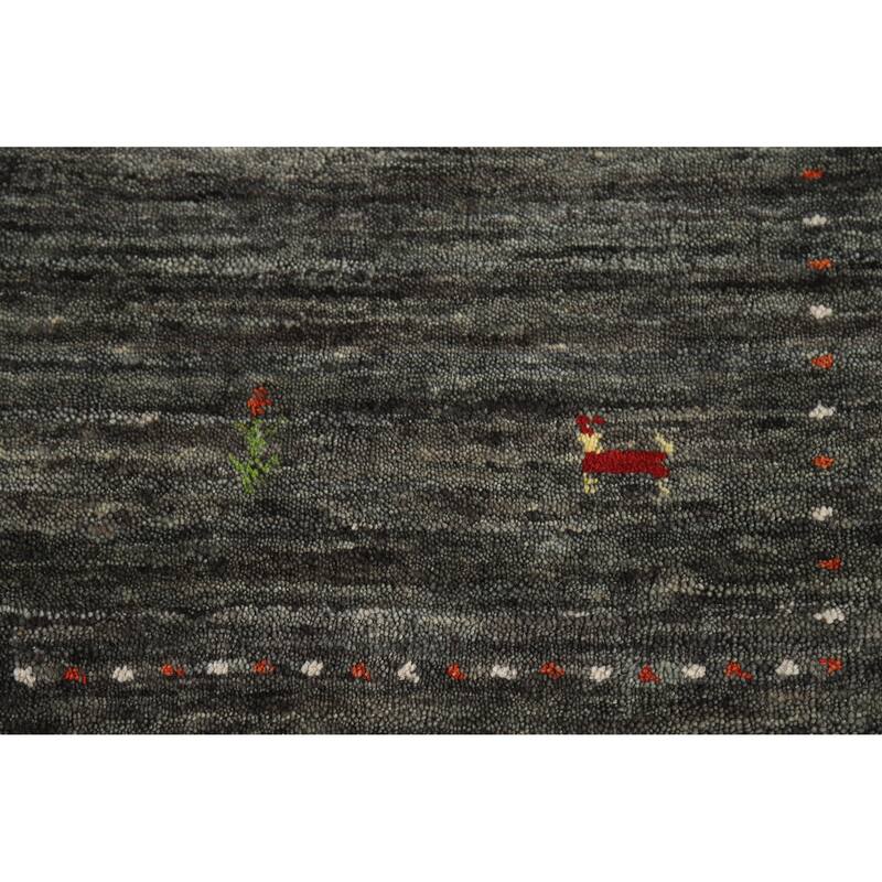Oriental Grey Tribal Gabbeh Indian Rug Hand-Knotted Wool Carpet - 2'6" x 5'6"