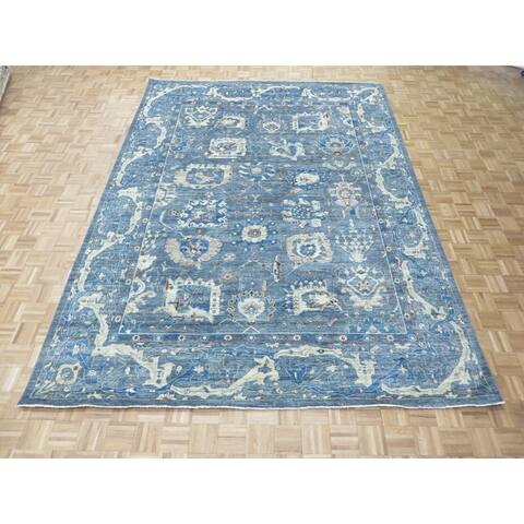 Hand Knotted Denim Blue Oushak with Wool Oriental Rug (9' x 12'5") - 9' x 12'5"