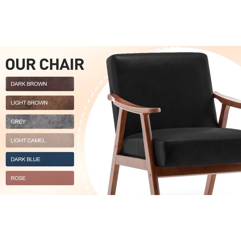 Black PU 26" Accent Chair with Solid Wood Frame