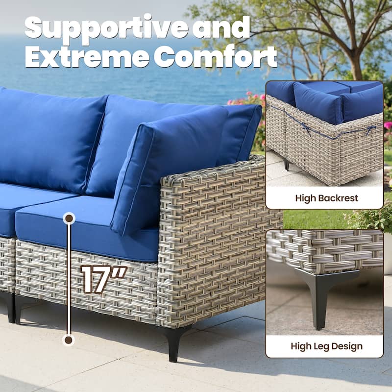 HOOOWOOO 11-piece Outdoor Patio Sofa Wicker Furniture Swivel Chair Set with 54" Fire Pit Table