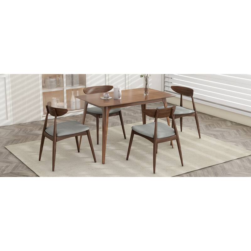Roomfitters 5-Piece Mid-Century Dining Set, 47" Walnut Table with 4 Ergonomic Upholstered Chairs