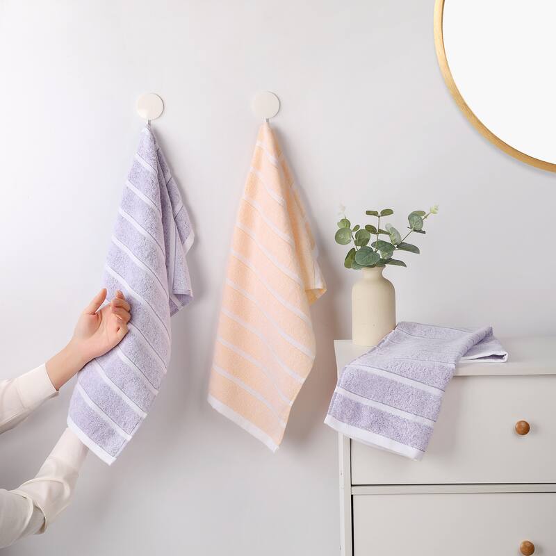 Striped Cotton Bathroom Hand Towels, Absorbent Soft Decorative Hand Towel Set for Kitchen, Spa, Gym - Yellow - 4 Pack