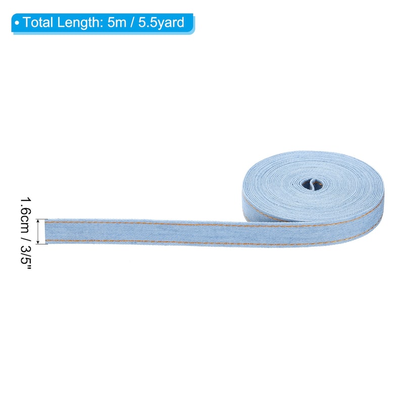Denim Ribbon, 1 Roll 5.5 Yard Craft Strip - Light Blue - 3/5"