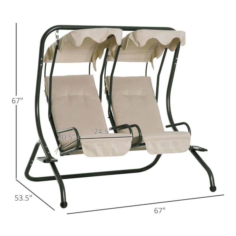 Cozy 2-Seater Outdoor Swing Chair with Cup Holder and Removable Canopy