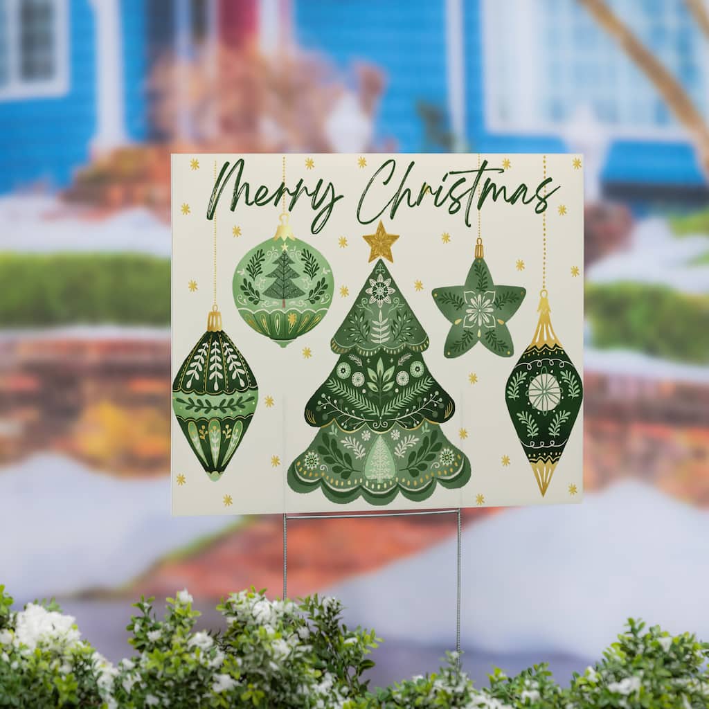 Shades of Green Yard Sign - "Merry Christmas" - 24" x 18" - Multicolor