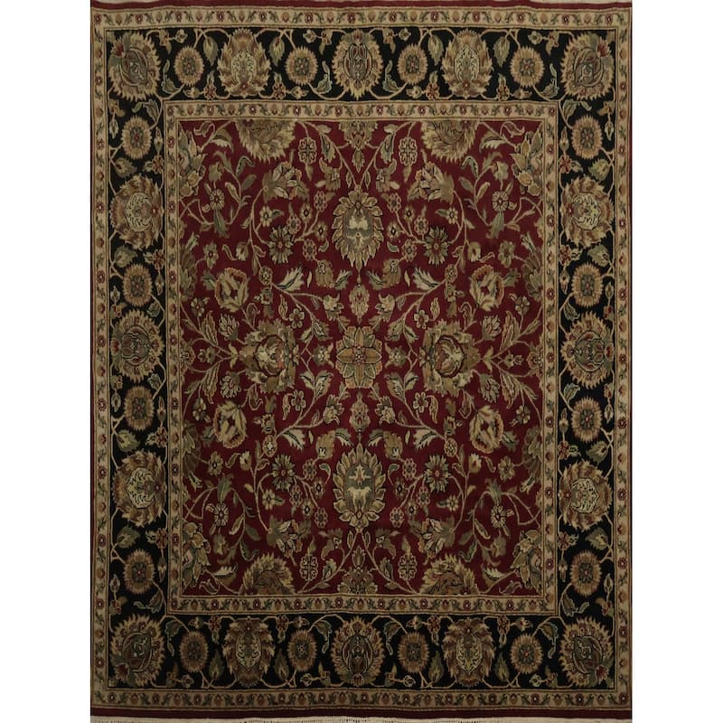 Hand Knotted Oriental 100% Wool Carpet Traditional All-Over Red Agra Area Rug - 7' 10'' X 7' 11''