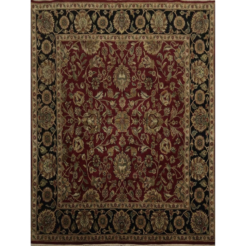 Hand Knotted Oriental 100% Wool Carpet Traditional All-Over Red Agra Area Rug - 7' 10'' X 7' 11''