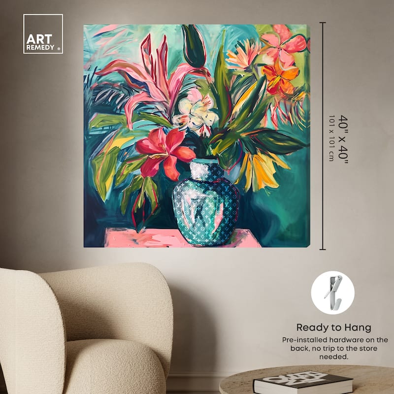 Art Remedy Vase Of Tropical Flowers Gallery Wrapped Flowers In Vase Paintings