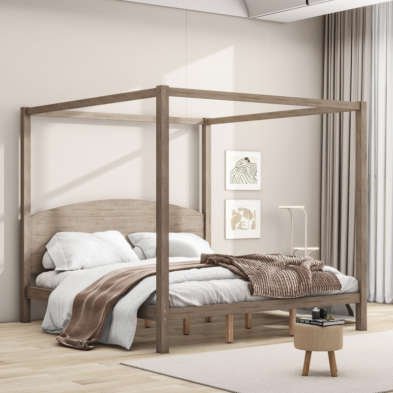 Full size sales wood canopy bed