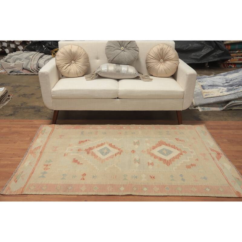 Hand Woven Oriental 100% Wool Carpet Southwestern Tribal Multi-Colored Kilim Area Rug - 5' 10'' X 3' 10''