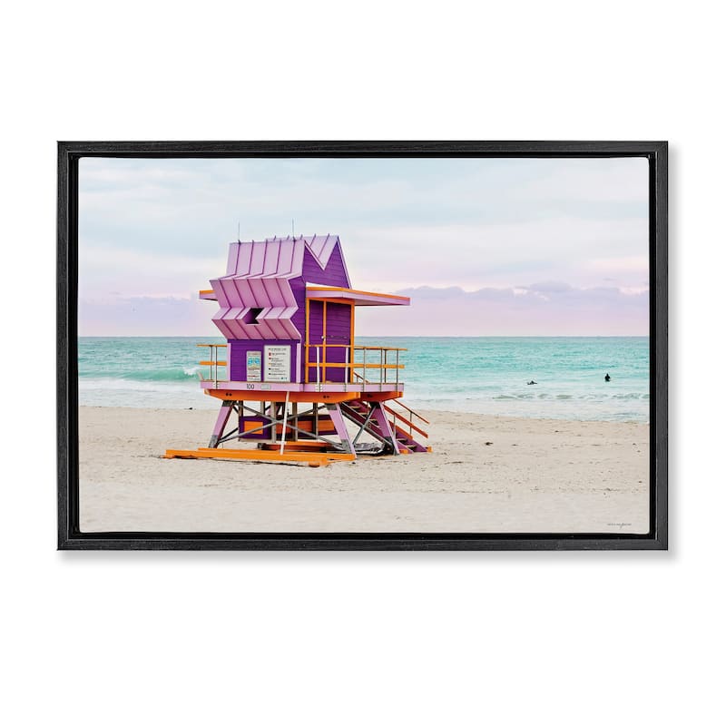 Stupell Purple Lifeguard Building Framed Floater Canvas Wall Art Design By Seven Trees Design - 25 x 17 - Black