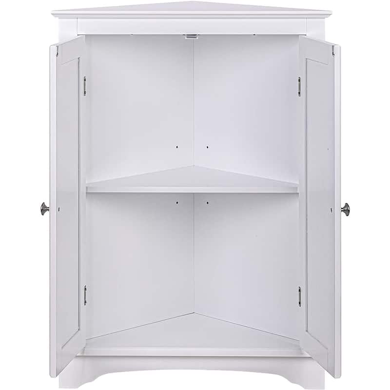 Spirich Home Floor Corner Cabinet with Two Doors and Shelves, Free-Standing Corner Storage Cabinets,White