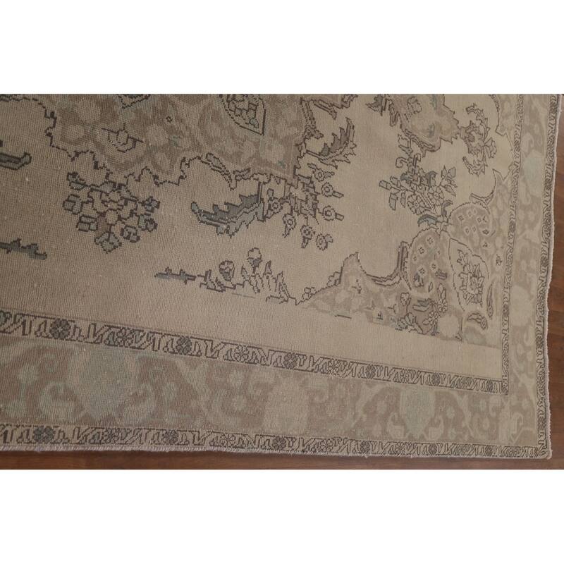 Hand Knotted Oriental 100% Wool Carpet Traditional Floral Beige & Ivories Tabriz Area Rug - 10' 1'' X 6' 3''
