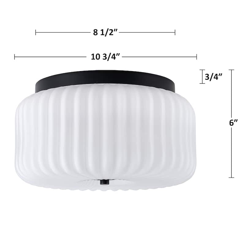 C Cattleya Black Flush Mount Ceiling Light with White Ribbed Glass