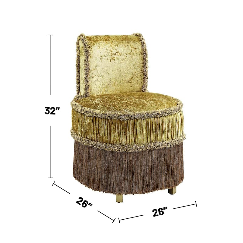 Upholstered Vanity Stool with Button Tufted Back in Gold