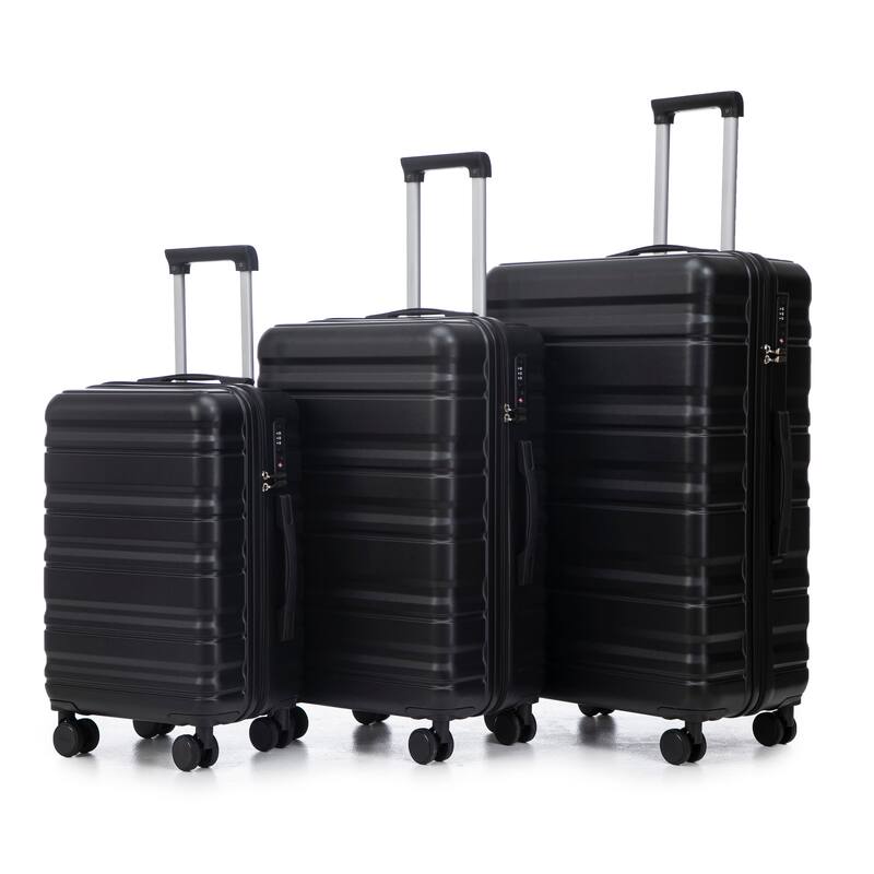 Luggage Sets 3 Piece Suitcases with Wheels, Suitcase Set ABS Hard Case Luggage with TSA Combination Lock, for Men and Women - Black