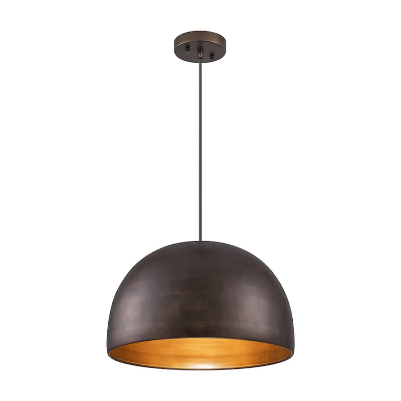 1-Light Vintage Antique Brown Dome Kitchen Island Pendant Light/Dining Room Light - 15.3 in. W x 9.8 in. H