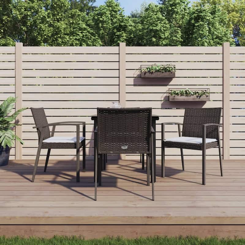 vidaXL 3/5/7/9 Piece Patio Dining Set with Cushions Poly Rattan and Steel - Brown 5-Piece 31.5"