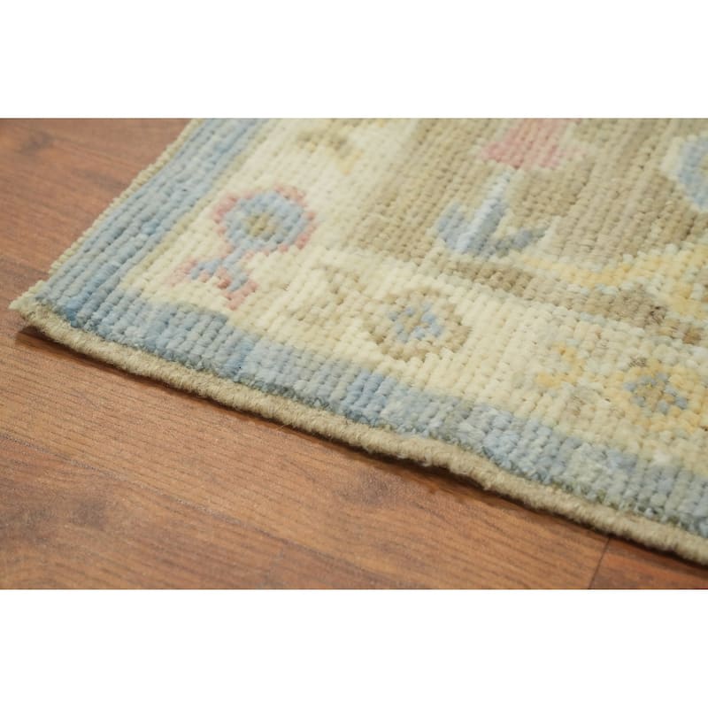 Vegetable Dye Blue Oushak Turkish Area Rug, Floral Geometric Carpet - 10' 0'' X 8' 5''