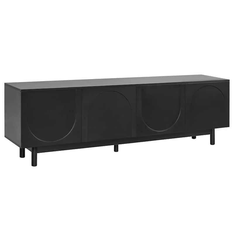 Modern Minimalist TV Stand with Arch Cabinets, Adjustable Shelves & Solid Wood Legs for TVs Up to 78''