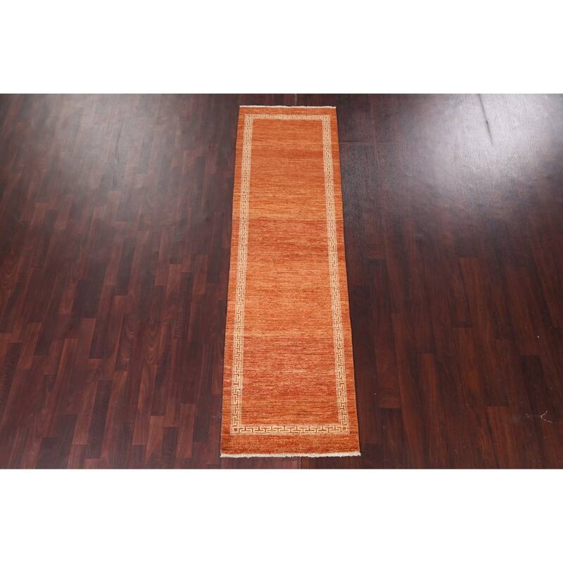 Orange Gabbeh Kashkoli Oriental Runner Rug Hand-knotted Wool Carpet - 2'6" x 8'8"