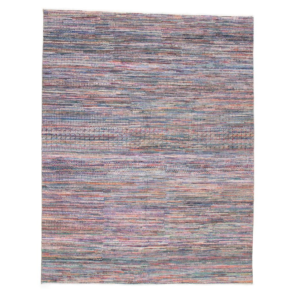 ECARPETGALLERY Hand-knotted Silk Shadow Dark Blue Wool Rug - 7'11 x 10'0